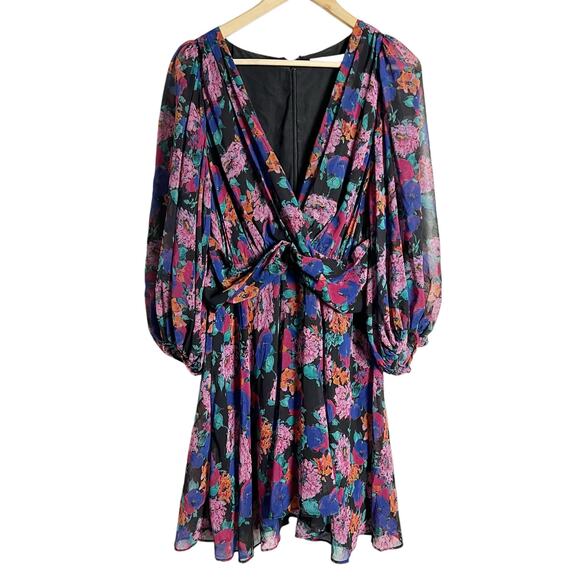 La Maison Talulah Sweet Talk Floral Print Pleated V-Neck Chiffon Mini Dress L - Picture 4 of 16